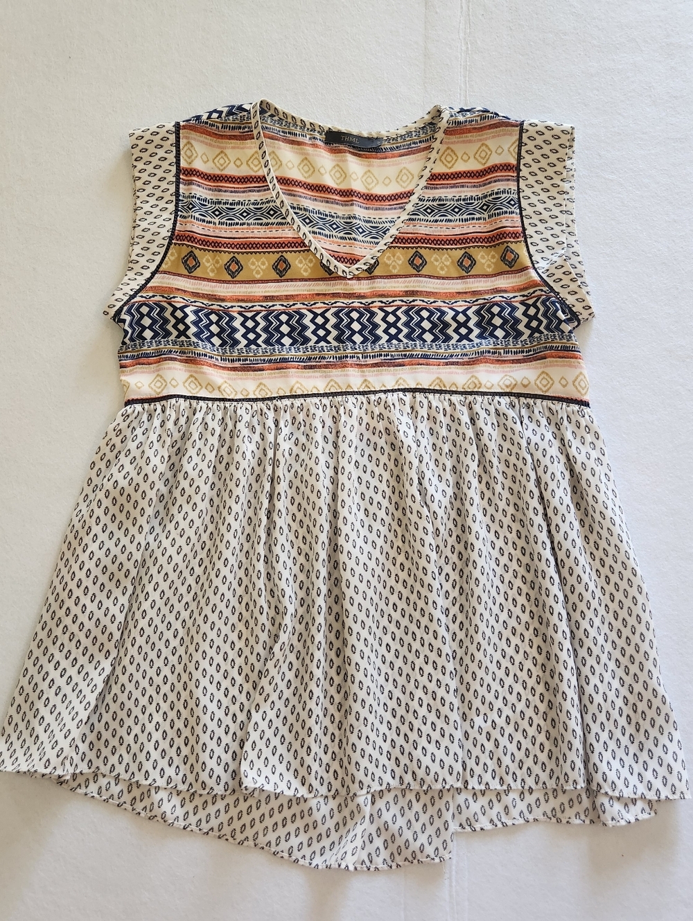 THML Cream Top with Navy & Mustard Tribal Yoke